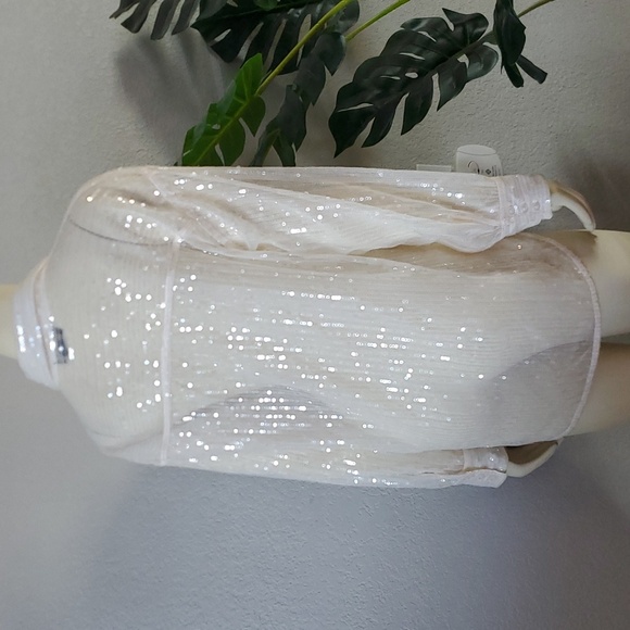 New Designer House of Harlow 1960 sz M sequins Ivory Beige long sleeve top women - Picture 3 of 12